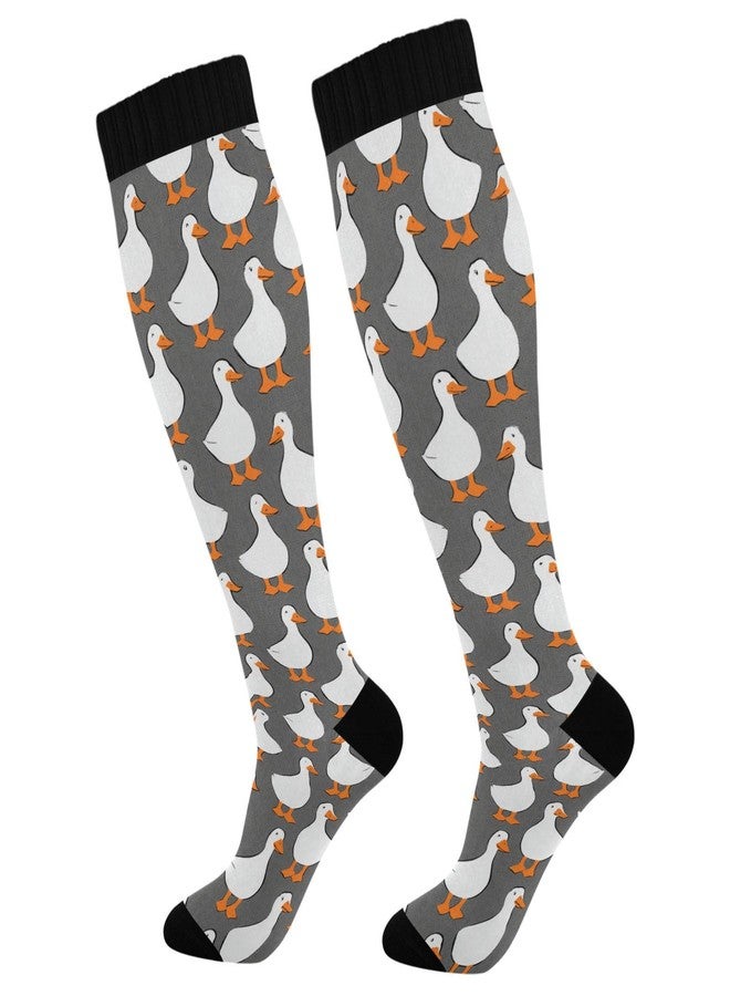 Wusikd White Goose Compression Socks for Women and Men Circulation Cute Long Socks for Athletic Running 1 - Image 1